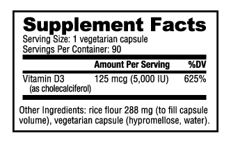 Vitamin D (5000 IU) 90 Vegetable Capsules